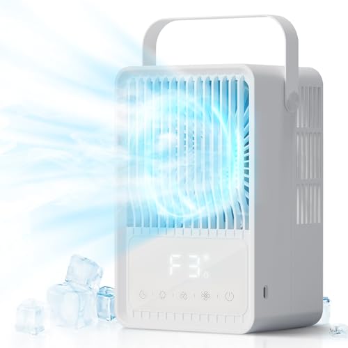 Portable Air Conditioner, FERRISA Personal Mini Air Cooler with Timer, Air Cooling Fan, Quiet All-in-1 Evaporative Cooler for Bedroom Home Office, 7 Colors Lights, 3 Wind Speeds & 2 Spray Modes