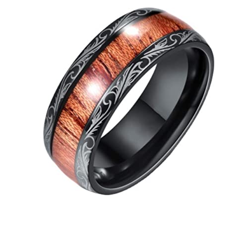 YAHOYA Grain de Bois Dragon Pattern Anneaux en Acier Inoxydable pour Femmes Hommes 8mm Mode Couple Bague Bijoux Accessoires