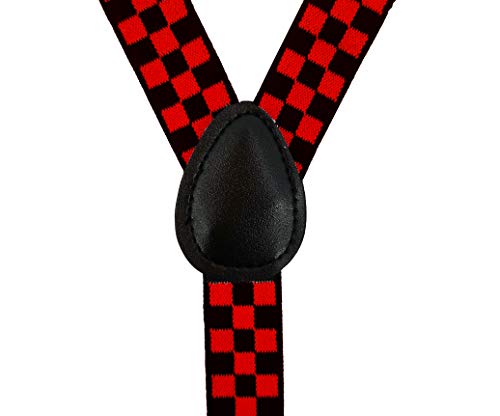 Navisima Adjustable Elastic Y Back Style Suspenders For Men And Women With Strong Metal Clips, Red And Black Checker (1 Pack) #TOP1