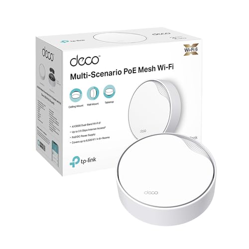 TP-Link Deco WiFi 6 Mesh AX3000Mbps bi-bande avec PoE Deco X50-PoE(1-pack), Couverture de 230㎡, 1 port 2,5 Gbit/s + 1 port Gigabit, AI-Driven Mesh