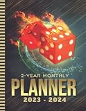2-Year Monthly Planner 2023-2024: Dated 8.5x11 24-Month Calendar and 100-Page Lined Numbered Notebook / Planning Journal / New Year's - Christmas Gift / Red Dice on Fire - Casino Game Art