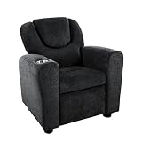 Naomi Home Suri Kids Recliner Chair with Cup Holder & Footrest, Black Chenille - Cozy Lounge for Toddlers & Children