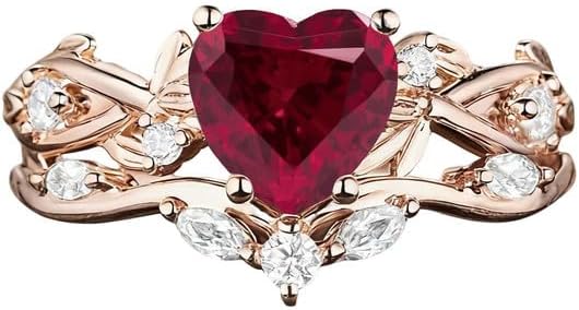 10K 14K 18K Gold Leaf Vine Heart Shaped Gemstone Wedding Ring Sets for Women with Moissanites/Diamonds 1.2 Carat Gemstone Ring Set for Her Size 3-16