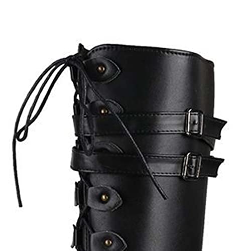 Hcjkdu Women's Knight Boots Fashion Punk Belt Buckle Thick Heel Thigh High Boot Shoes Lace Up Military Riding Booties #TOP4