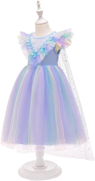 Lito Angels Vestito da Principessa di Compleanno Unicorno con Cerchietto in Corno per Bambina, Taglia 2-10 Anni, Arcobaleno Blu - 3