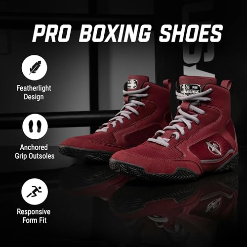 Image of Hayabusa Pro Boxing Lightweight Shoes - Garnet /Grey, 5.5 | Boxing Shoes for Men and Women, Wrestling Shoes, Boxing Boots, Cross Training Shoes, Boxing Shoes Women,Boxing Training Shoes
