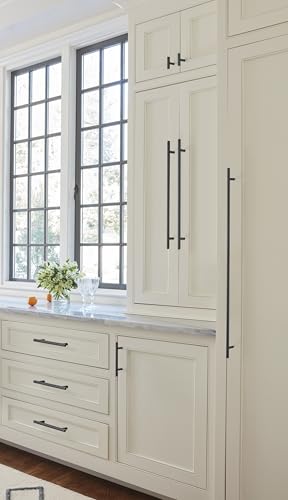 Image of Amerock 25-3 /16 inch Bar Pulls Matte Black Drawer Pull | 25-3 /16 inch (640mm) Center-to-Center Mounting Distance and 28-5 /16 inch Overall Length, Durable Carbon Steel Cabinet Hardware