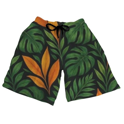 Deovige Men Swim Trunks with Pockets Tropical Leaves No Mesh Compression Goth Board Shorts Pool Trail Running Bathing Suit Y2k Baggy Beach Short Fashion Clothing for Men