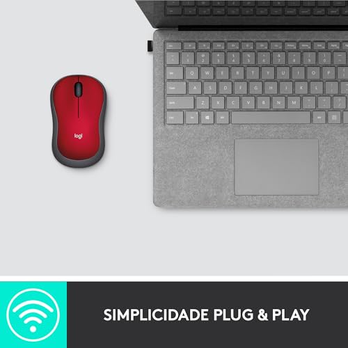 Mouse sem fio Logitech M185 2.4GHz com receptor USB, Design Ambidestro Compacto, Conexão USB e Pilha Inclusa - Vermelho glide