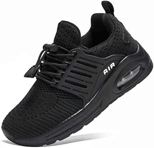 Ugmikdo Kids Shoes Sneakers for Girls Boys Running Tennis Shoes Air Shoes Athletic Training Sports Walking Sneakers Breathable Lightweight Slip-on A All Black, Size 4 Big Kid