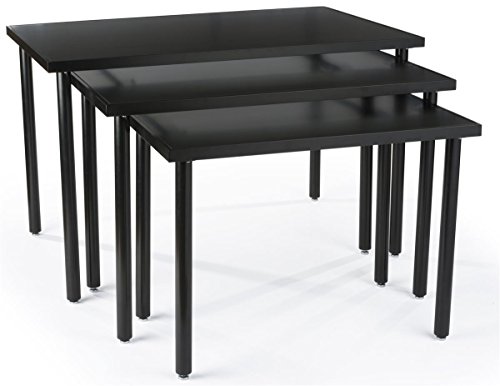 Displays2go Nested Black Retail Tables, Sold in Set of 3, Steel & MDF Build &ndash; Black Melamine Finish (NST3T48BK)