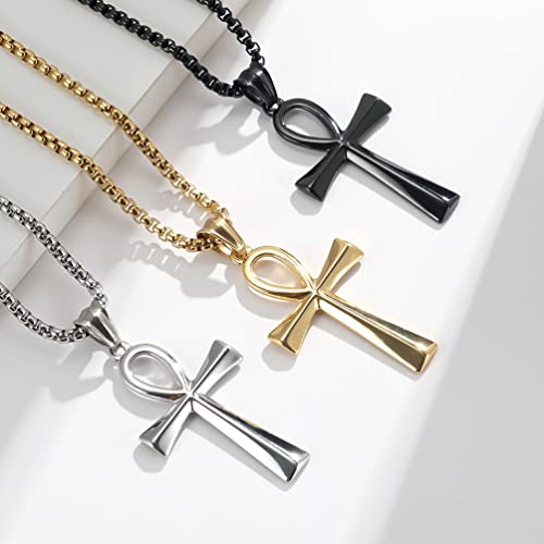 Rnivida Men's Ankh Cross Necklace Stainless Steel Coptic Ankh Pendant Necklace with 24 Inch Chain (Black) by Rnivida - Used condition - Image 3