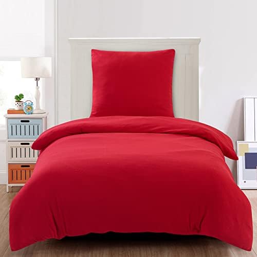 HENGWEI Juego de ropa de cama de invierno de microfibra de forro polar, 2 piezas, ropa de cama de 135 x 200 cm, 2 piezas, ropa de cama de 135 x 200 cm con funda de almohada de 80 x 80 cm, rojo