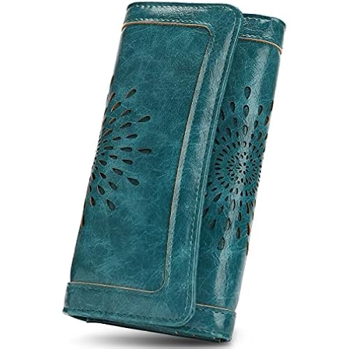 APHISON Womens Wallets RFID Blocking Leather Clutch Long Wallet for Women Card Holder Phone Organizer Ladies Travel Purse Hollow Out Sunflower Design Gift