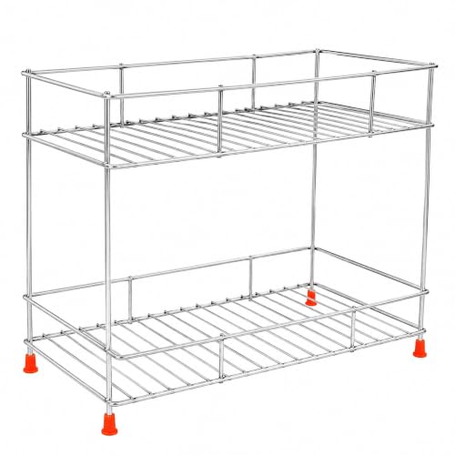 Image of GLUN Heavy-Duty 2-Tier Automotive Storage Rack, Metal Garage Organiser Shelf for Car Tools, Spare Parts, Cleaning Supplies & Workshop Utility Stand, Rust-Resistant Multi-Purpose Storage Accessories