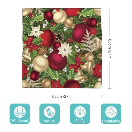 Blooming Poinsettia Holly Berry Christmas Pattern Scarf For Women Silk Head Scarf Square Hair Scarves Shawls Hair Wraps Bandana Neckerchief Decor for Adult 27 * 27 Inches2