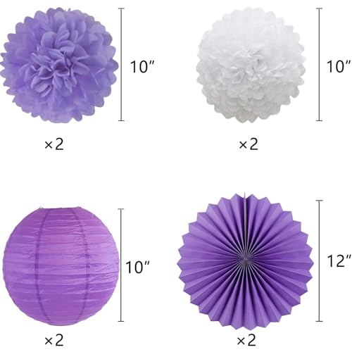 Image of Purple White Graduation Party Decoration Class Banner Hanging Pom Poms Flowers High School College Grad Supplies