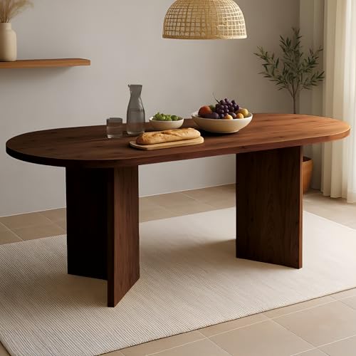 SAM Esstisch Laurie | 204 x 90 cm | Akazienholz massiv | Farbe: Nussbaumfarben | Oval mit gerader Kante | V-Gestell Holz | Esszimmertisch/Küchentisch aus Massivholz