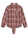 Noomelfish Girls Long Sleeve Plaid Button Down Shirt Tie Front Blouse Tops, Burgundy Plaid, Size 13-14 Years
