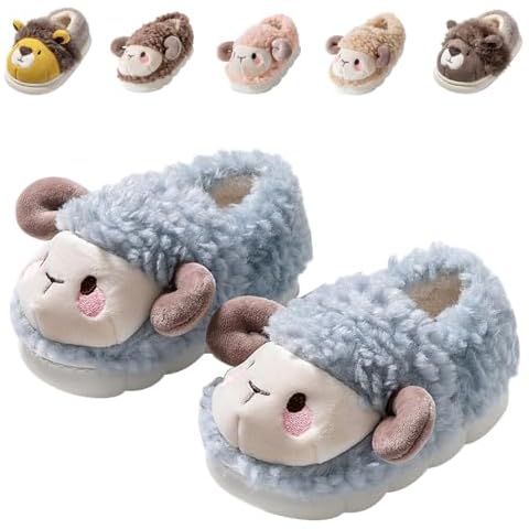 Fiedaz Toddler Slippers Boys Girls Plush Warm House Slippers Ultra-light Cartoon Sheep Slipper Slip-on Non-slip Sole Home Shoes Indoor Outdoor Light Blue11-11.5 CN 28-29 Cover