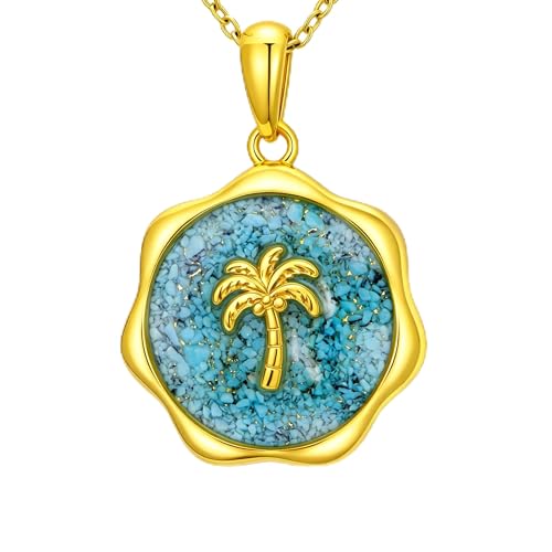 Dorunmo Coconut Palm Tree Necklace for Women, 14K Gold Plated