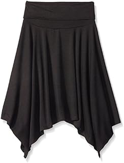 Amy Byer girls Knit Foldover Waistband Skirt With Hanky Hem,Black,Small
