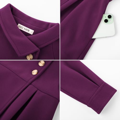 Image of GRACE KARIN Girls Dress Coat Kids Wool Lapel Long Button Jackets Fall Winter Outerwear Peacoat with Pockets 5-12Y