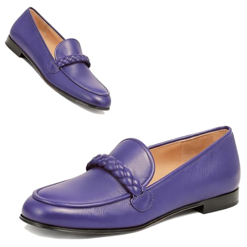 Image of MOOMMO Women Comfortable Suede Loafer Flats Round Closed Toe Slip On Penny Loafers Knitted Strap Oxford Loafer Shoes for Office Ladies Work Daily Casual Club Driver Flats Spring Elegant 4-11 M US