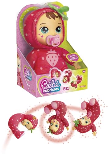 Lansay | Mon BÉBÉ CABRIOLES – Lina LA Fraise | Poupée Interactive en Pyjama Fraise | Fait des Galipettes Amusantes | Corps Tout Doux et Câlin | Jouet Éveil 2 Ans et + | Bébé Fille ou Garçon