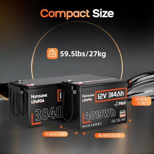 Image of HumsiENK 4 Pack 12V 314Ah (300Ah) LiFePO4 Lithium Battery with Bluetooth