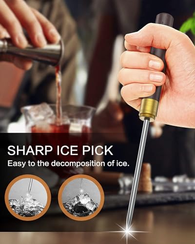 Stainless Steel Ice Pick with Safety Cover, Pick Tool for Breaking Ice, Non-slip Wooden Handle for Easy to Grip, 9 Inches Length (Pack of 2)