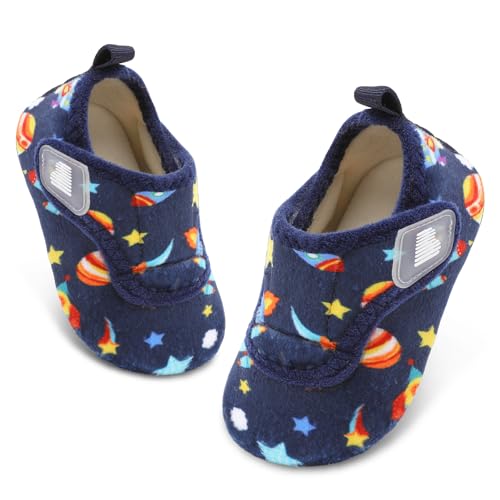 BARERUN Toddler Slippers for Boys – Soft Cozy Non‑Slip House Shoes with Rocket Design (Size 10.5‑11)