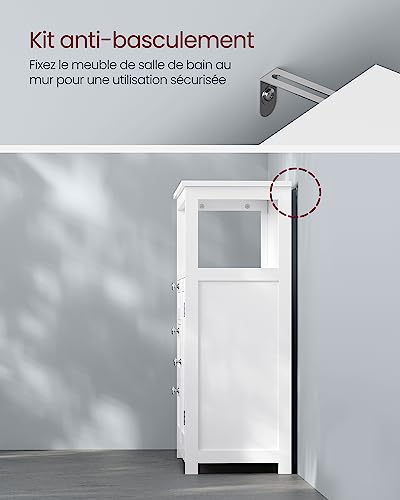 Meuble Salle de Bain Blanc 3 Tiroirs Anti-basculement VASAGLE