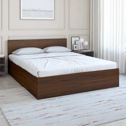 Nilkamal Arthur Wooden Queen Bed with Box Storage | Engineered Wood | Contemporary Design | Walnut