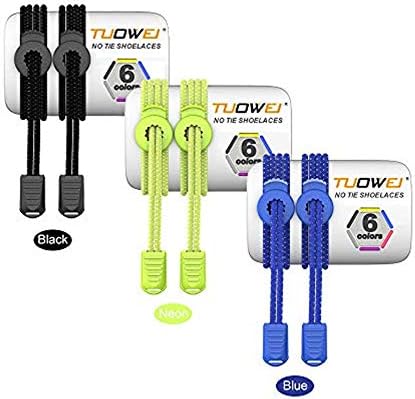 Pack of 3 (Black,Neon,Blue) Elastic Sneakers Boot Athletic Running Shoe Strings No Tie Shoelaces One Size Fits All Shoe Laces