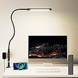 YAMYONE Schreibtischlampe LED Klemmbar Smartphone Wiederaufladbarer 2 USB-Anschluss Tischlampe 6 Farb 6 Helligkeits Tageslichtlampe Schreibtisch 12W Remote Touch Control Studieren Home Büro (Adapter)