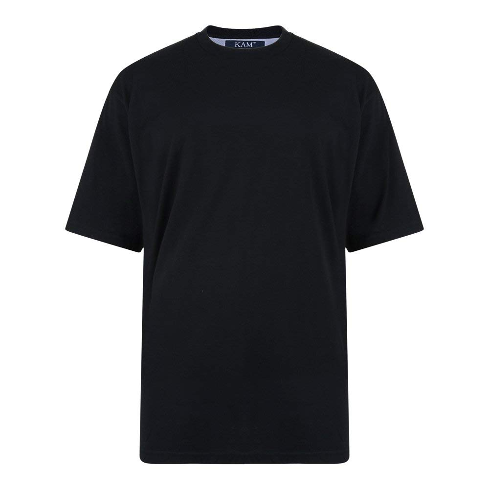 Kam Pure Cotton/Cotton Rich Plain Tee Shirt in Black in 7XL