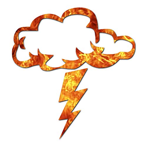 Image of Storm Cloud Lightning Bolt - Vinyl Decal Sticker - 5.75 inch x 6.25 inch - Orange Flames