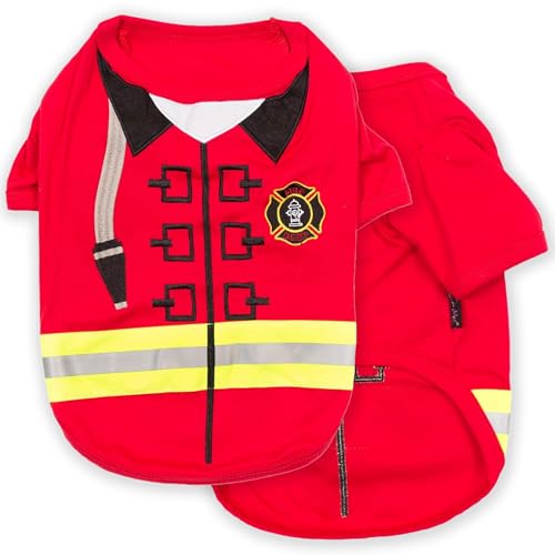 Parisian Pet Dog Fireman Costume - Fireman Halloween Costume - Fire Fighter Pet Shirt - Dog Fire Fighter Shirt - Halloween Tshirt - Sleeved Pet Tshirt for Large Dogs - 2XL