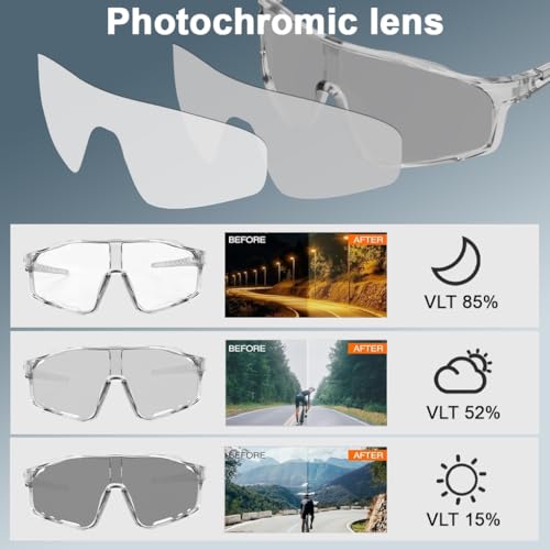 Image of STHIRA Sports Sunglasses Fashion Photochromic Riding Sunglasses Adaptive Cycling Glasses UV400 Protection Streamlined Unisex Outdoor Bike Sunglasses with Storage Case for Running, Hiking, Cycling