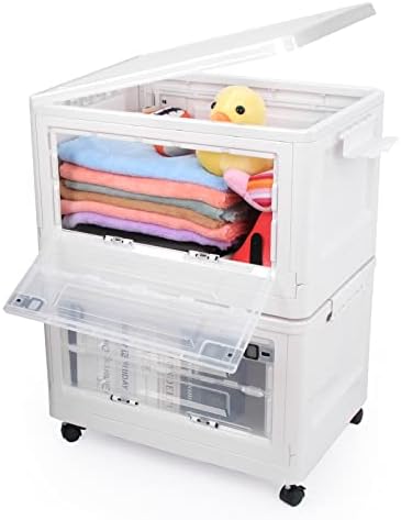 SYMWAL Extra large bins with Lids, Folding Storage Box, Stackable Storage Bins , Storage Bins with wheels, Collapsible Outdoor Storage Bins,2 Packs 28Gal Storage Cabinet