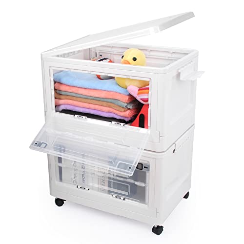 Symwal Extra Large Bins With Lids, Folding Storage Box, Stackable Storage Bins , Storage Bins With Wheels, Collapsible Outdoor Storage Bins,2 Packs 28Gal Storage Cabinet #TOP14