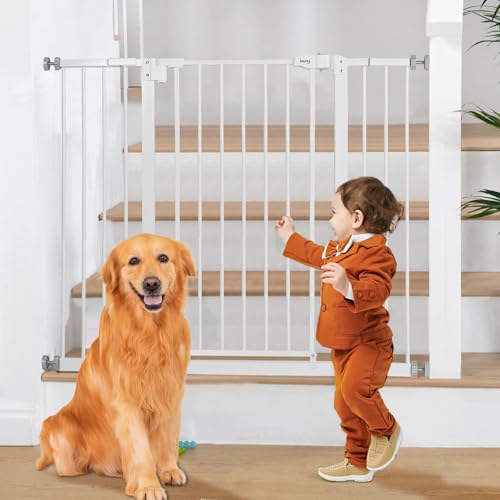 Image of keny 36 inch Extra Tall Baby Gate for Stairs, 29-42.5 inch Wide Auto Close Dog Gate | Pressure Mounted Easy Walk Through Pet Gate for Doorways, Durable Safety Stair Gate, White