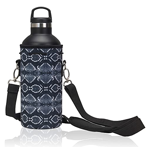 Made Easy Kit Neoprene Water Bottle Carrier Holder with Adjustable Shoulder Strap for Insulating & Carrying Water Container Canteen Flask Available in 5 Sizes (Snake, L (32oz / 1.5L))