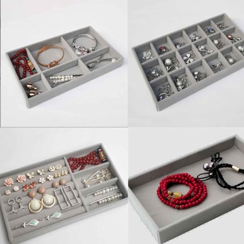 Kit 4 Porta Joias e Bijuterias em Veludo para Organizacao com Divisorias Super Pratico Cor:Cinza