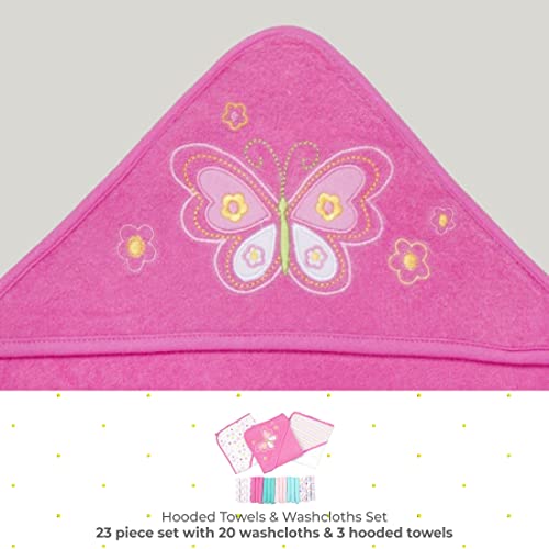 Image of Spasilk Bath Hooded Towels & Washcloths Set for Babies, 23-Piece Gift Set, Pink Butterfly, (Gift GBA23 07)
