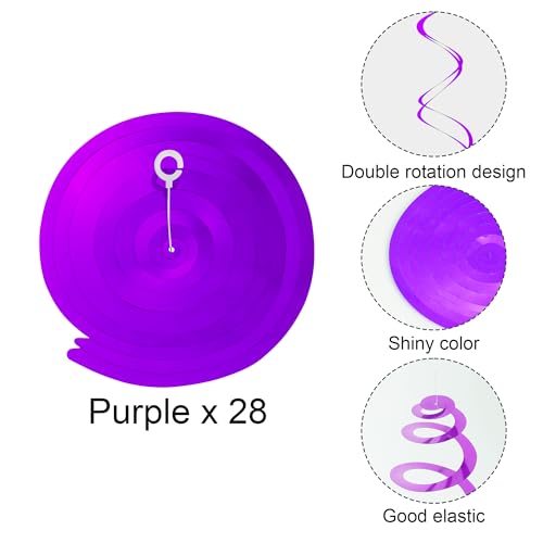 Image of Colorful Ceiling Swirl Foil Decorations Hanging Plastic Streamer Themed Swirl Party Decoration for Halloween Celebration, Pack of 28 (Purple)