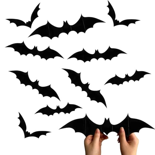 GWAWG 60 unidades morcegos Halloween, morcegos realistas em 3D para colar em janelas, paredes, tetos, decoração assustadora para festas interiores e exteriores