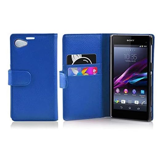 Fodral kompatibelt med Sony Xperia Z1 Compact i KUNGS BLÅ - Skyddsfodral av strukturerat syntetiskt Läder med Stativfunktion och Kortspår - Fodralet Etui Pocket Book Folding Style