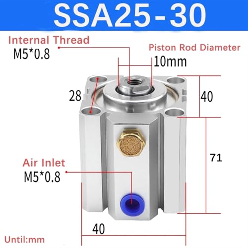 Vérin pneumatique à simple effet SSA25x30-S compact et magnétique